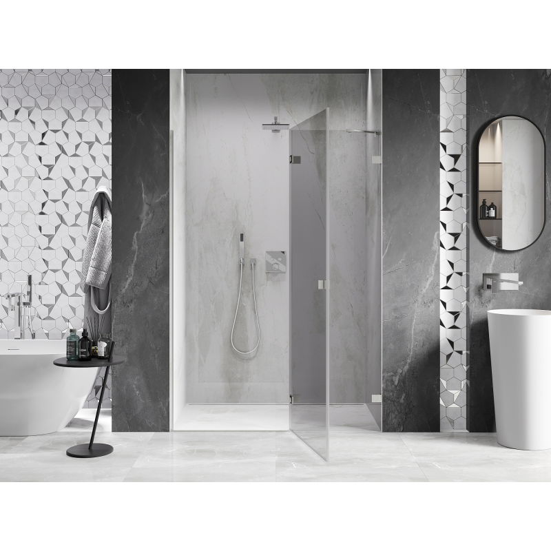 Mexen Lunar right-hinged shower door 135 cm, transparent, brushed nickel - 834-135-000-97-00-P