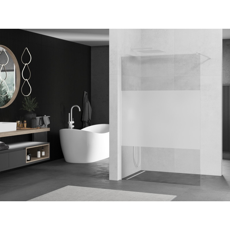 Mexen Kioto Walk-in Shower Wall 110 x 200 cm, Transparent/Frosted 8 mm, White - 800-110-101-20-35
