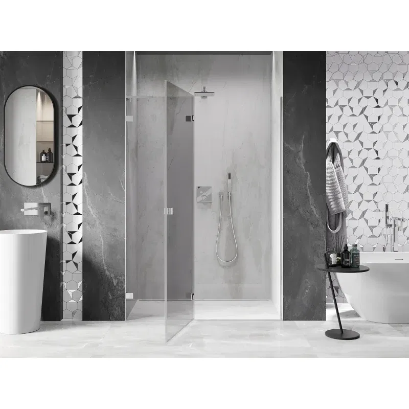 Mexen Lunar L Left Hinged Shower Door 135 cm, Transparent, Chrome - 834L-135-000-01-00-L
