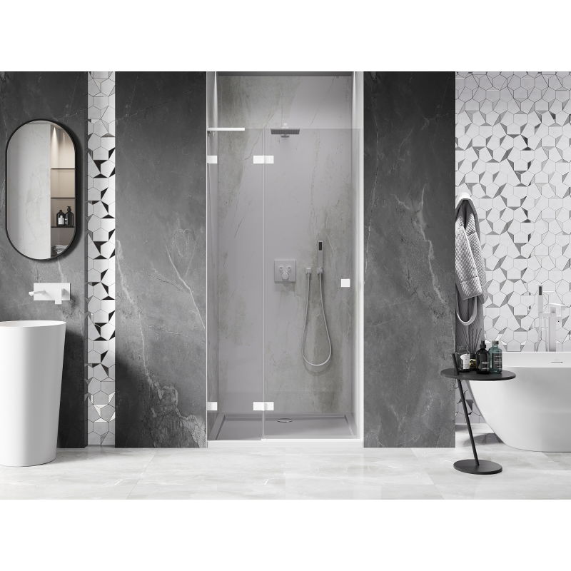 Mexen Lunar L Left-Handed Pivot Shower Door 95 cm, Transparent, White - 834L-095-000-20-00-L