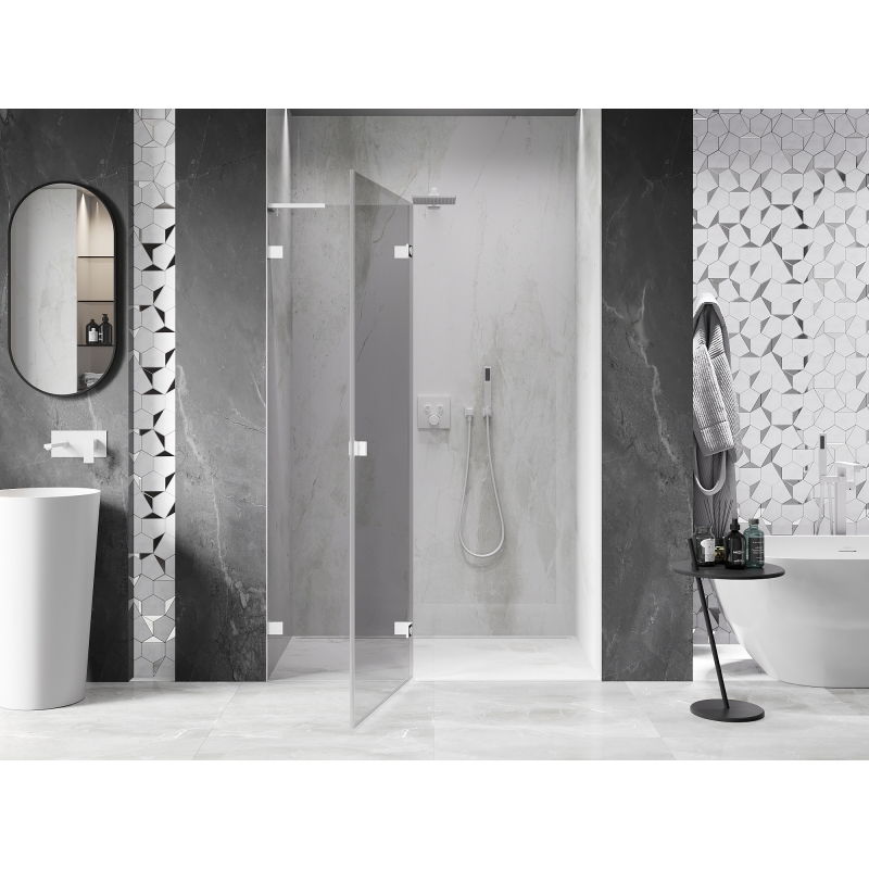 Mexen Lunar L left swivelling shower door 130 cm, transparent, white - 834L-130-000-20-00-L