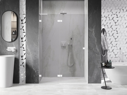 Mexen Lunar L left hinged shower door 130 cm, transparent, white - 834L-130-000-20-00-L