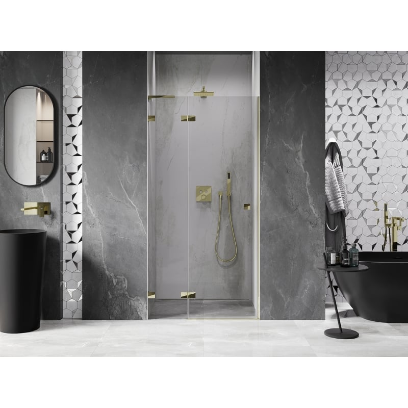 Mexen Lunar L left hinged shower door 95 cm, transparent, gold - 834L-095-000-50-00-L