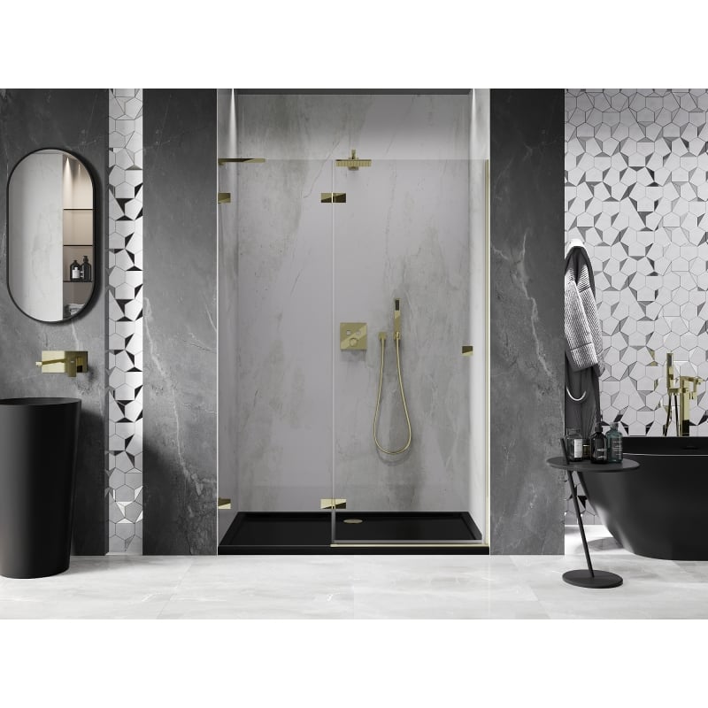 Mexen Lunar L Left 130 cm Hinged Shower Door, Transparent, Gold - 834L-130-000-50-00-L