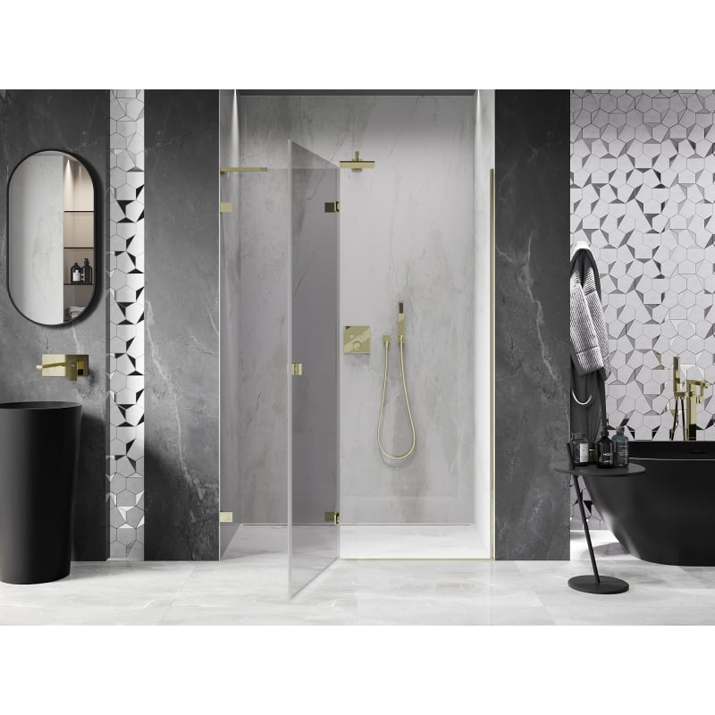 Mexen Lunar L Left 130 cm Hinged Shower Door, Transparent, Gold - 834L-130-000-50-00-L