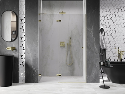 Mexen Lunar L Left 130 cm Hinged Shower Door, Transparent, Gold - 834L-130-000-50-00-L
