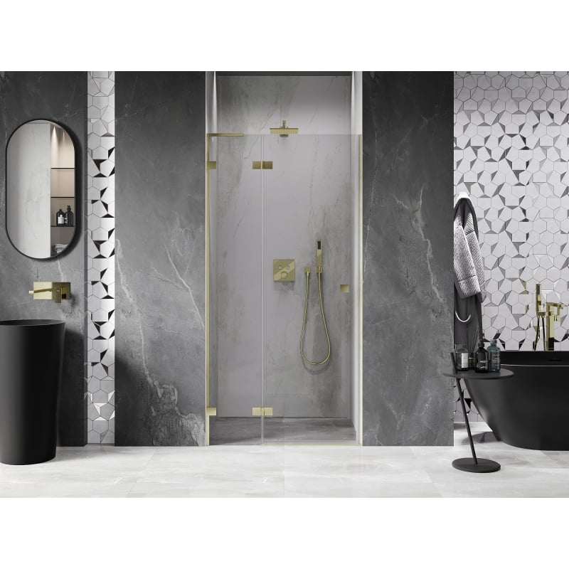 Mexen Lunar L left hinged shower door 85 cm, transparent, brushed gold - 834L-085-000-55-00-L