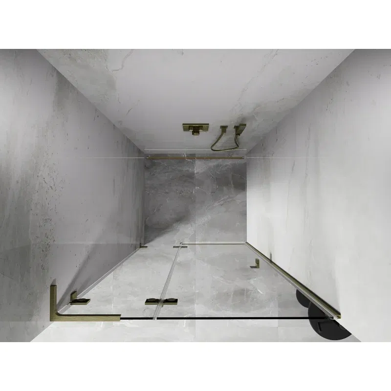 Mexen Lunar L left hinged shower door 85 cm, transparent, brushed gold - 834L-085-000-55-00-L