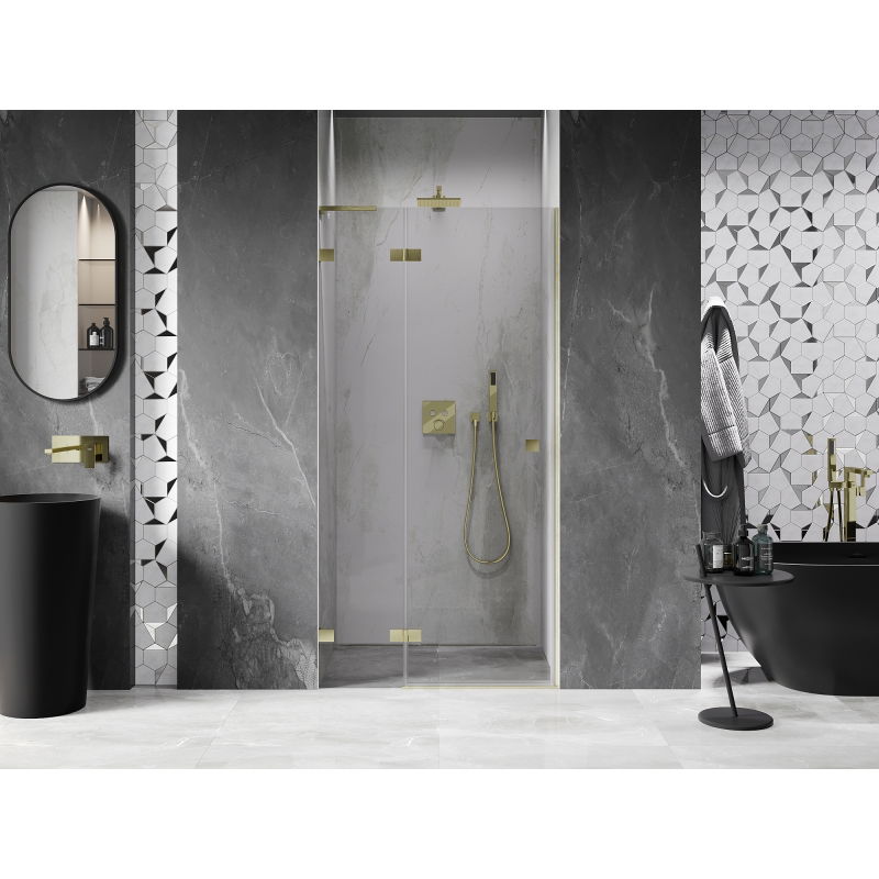 Mexen Lunar L Left Hinged Shower Door 100 cm, Transparent, Brushed Gold - 834L-100-000-55-00-L