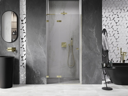 Mexen Lunar L shower door hinged left 125 cm, transparent, brushed gold - 834L-125-000-55-00-L
