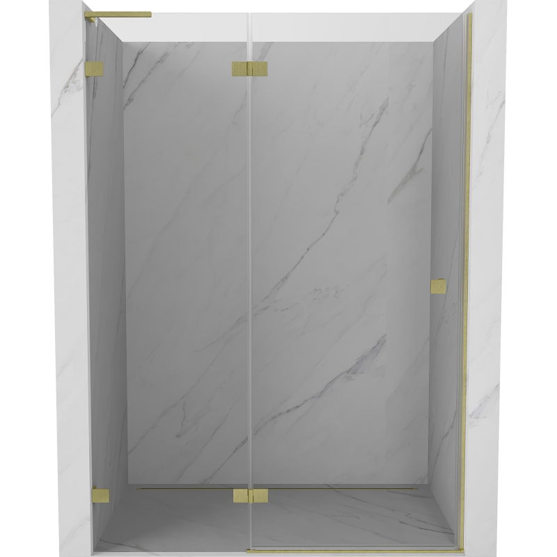 Mexen Lunar L Left Hinged Shower Door 130 cm, Transparent, Brushed Gold - 834L-130-000-55-00-L