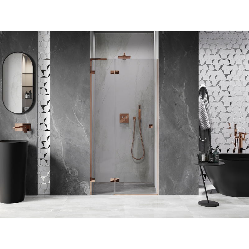 Mexen Lunar L 70 cm Left Pivot Shower Door, Transparent, Rose Gold - 834L-070-000-60-00-L