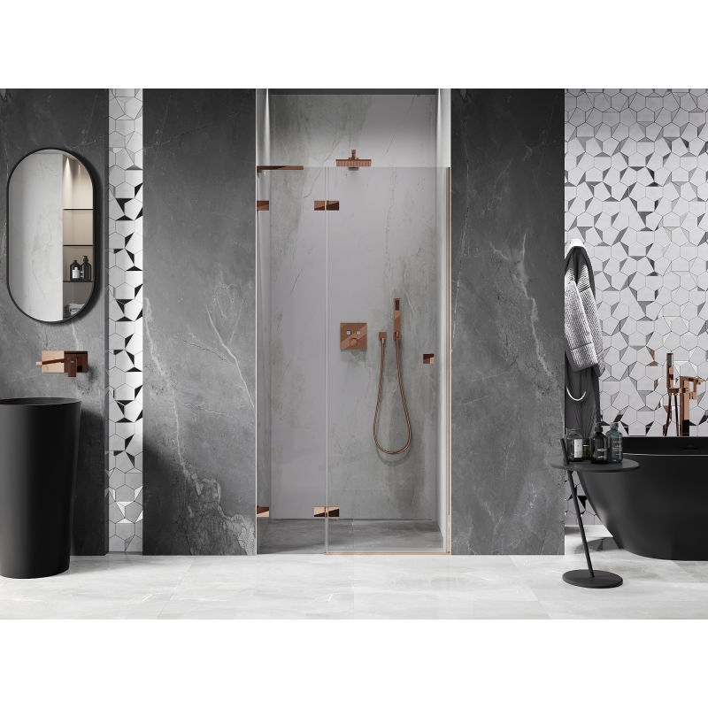Mexen Lunar L 70 cm Left Pivot Shower Door, Transparent, Rose Gold - 834L-070-000-60-00-L