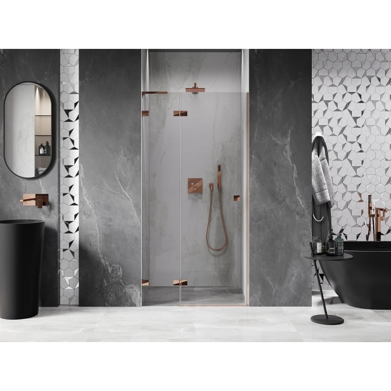 Mexen Lunar L left swing shower door 80 cm, transparent, rose gold - 834L-080-000-60-00-L