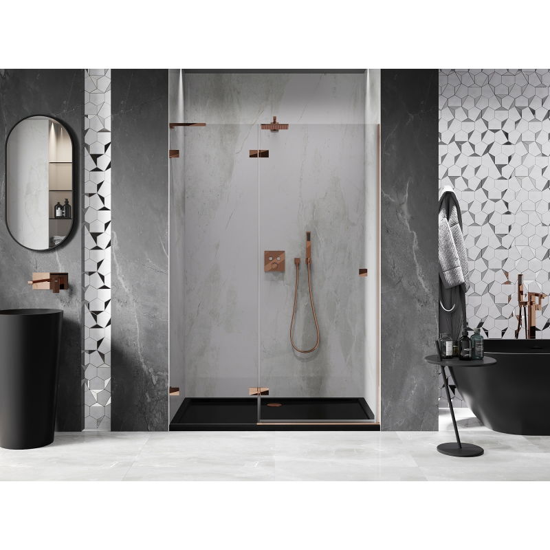Mexen Lunar L Left Hinged Shower Door 140 cm, Transparent, Rose Gold - 834L-140-000-60-00-L