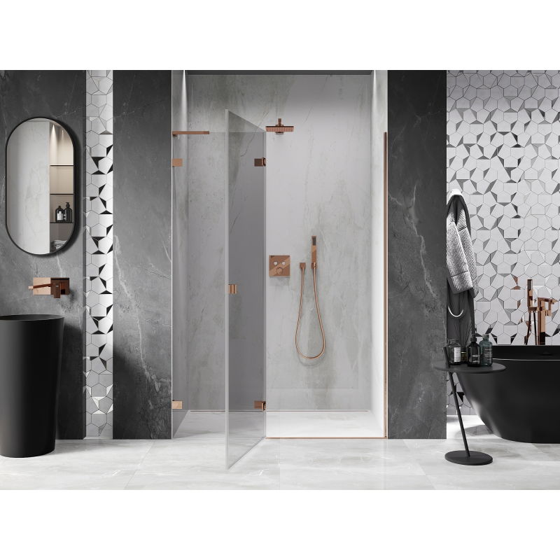 Mexen Lunar L Left Hinged Shower Door 140 cm, Transparent, Rose Gold - 834L-140-000-60-00-L