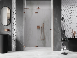 Mexen Lunar L left hinged shower door 140 cm, transparent, rose gold - 834L-140-000-60-00-L