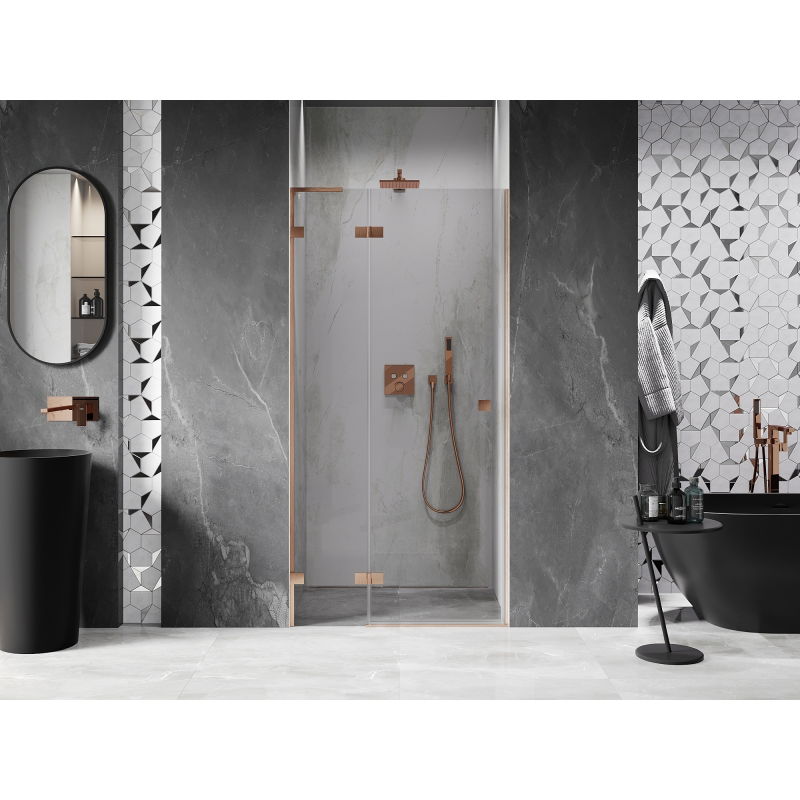 Mexen Lunar L Left Hinged Shower Door 75 cm, Transparent, Brushed Copper - 834L-075-000-65-00-L