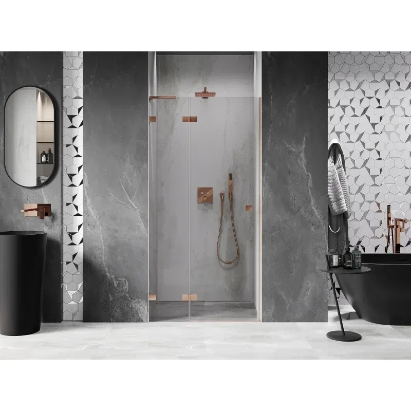 Mexen Lunar L left hinged shower doors 85 cm, transparent, brushed copper - 834L-085-000-65-00-L