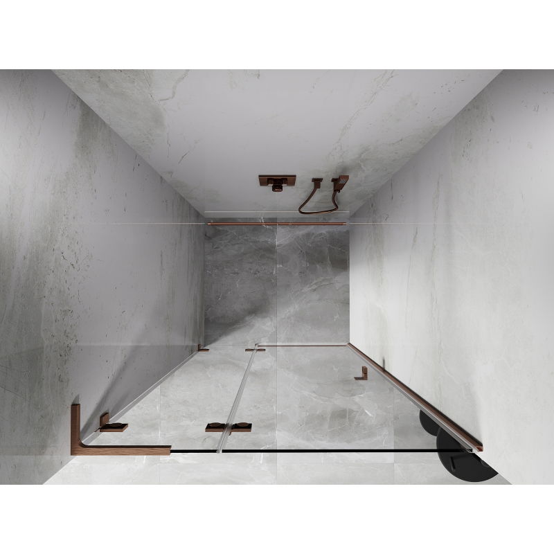 Mexen Lunar L left hinged shower doors 85 cm, transparent, brushed copper - 834L-085-000-65-00-L