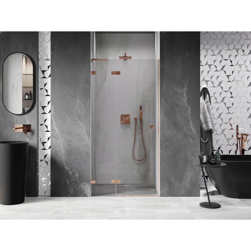 Mexen Lunar L 90 cm left hinged shower door, transparent, brushed copper - 834L-090-000-65-00-L