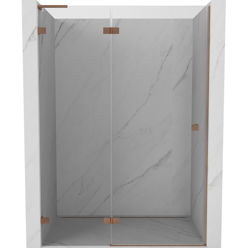 Mexen Lunar L 130 cm Left Hinged Shower Door, Transparent, Brushed Copper - 834L-130-000-65-00-L