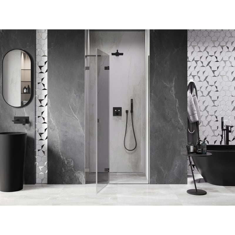 Mexen Lunar L Left Pivot Shower Door 70 cm, Transparent, Brushed Gun Gray - 834L-070-000-66-00-L