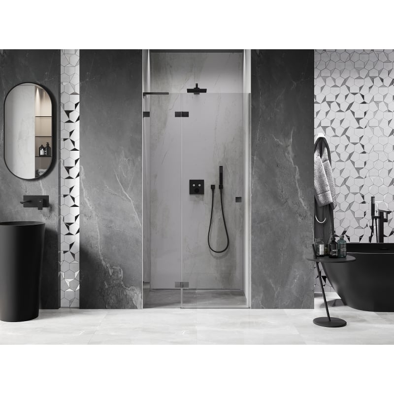 Mexen Lunar L Left Pivot Shower Door 70 cm, Transparent, Brushed Gun Gray - 834L-070-000-66-00-L