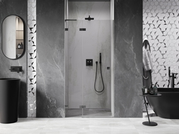 Mexen Lunar L left pivot shower door 80 cm, transparent, brushed gun gray - 834L-080-000-66-00-L