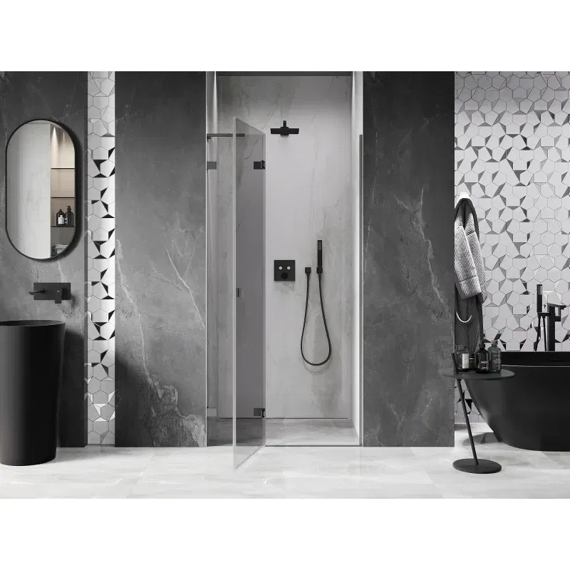 Mexen Lunar L left-hand hinged shower door 85 cm, transparent, brushed gun gray - 834L-085-000-66-00-L