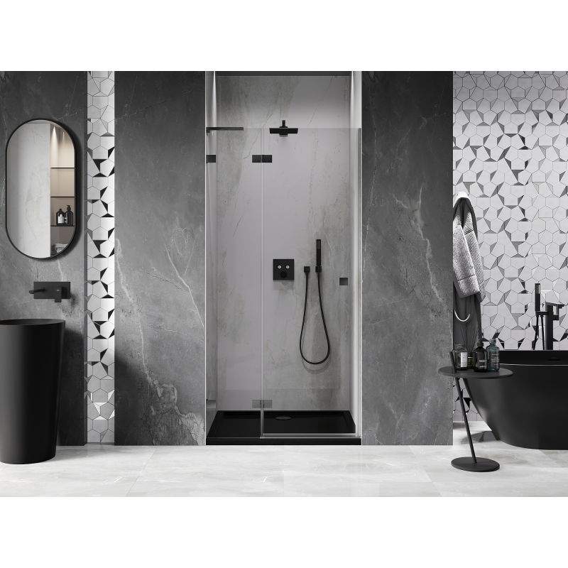 Mexen Lunar L 100 cm Left Hinged Shower Door, Transparent, Brushed Gun Gray - 834L-100-000-66-00-L