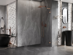 Mexen Lunar L Walk-in Shower Wall Right 60 x 200 cm, Transparent 8 mm, Brushed Copper - 830L-060-000-65-00-P