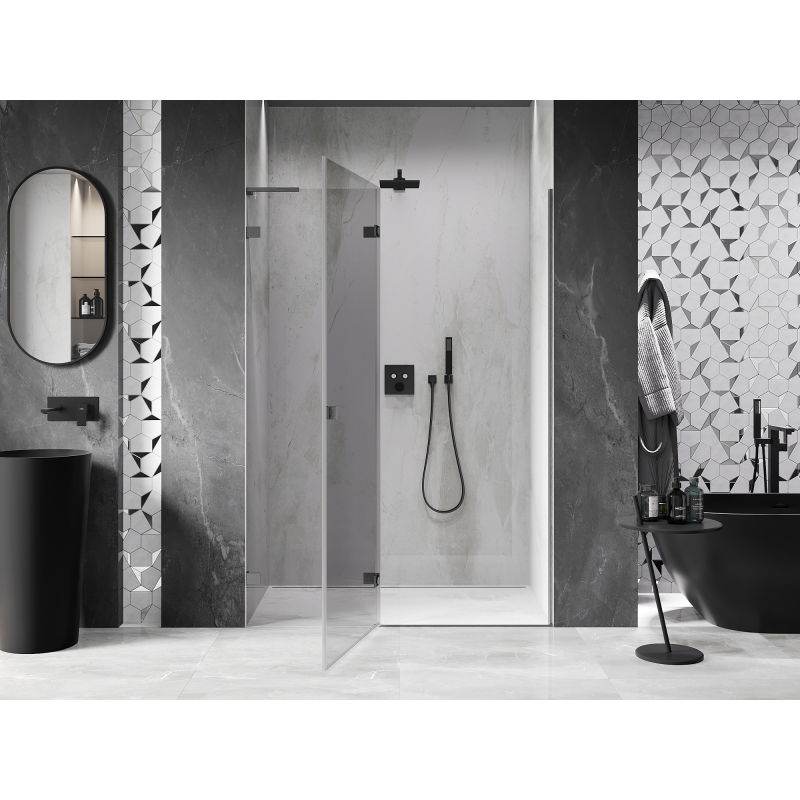 Mexen Lunar L 140 cm Left-Hinged Shower Door, Transparent, Brushed Gun Gray - 834L-140-000-66-00-L