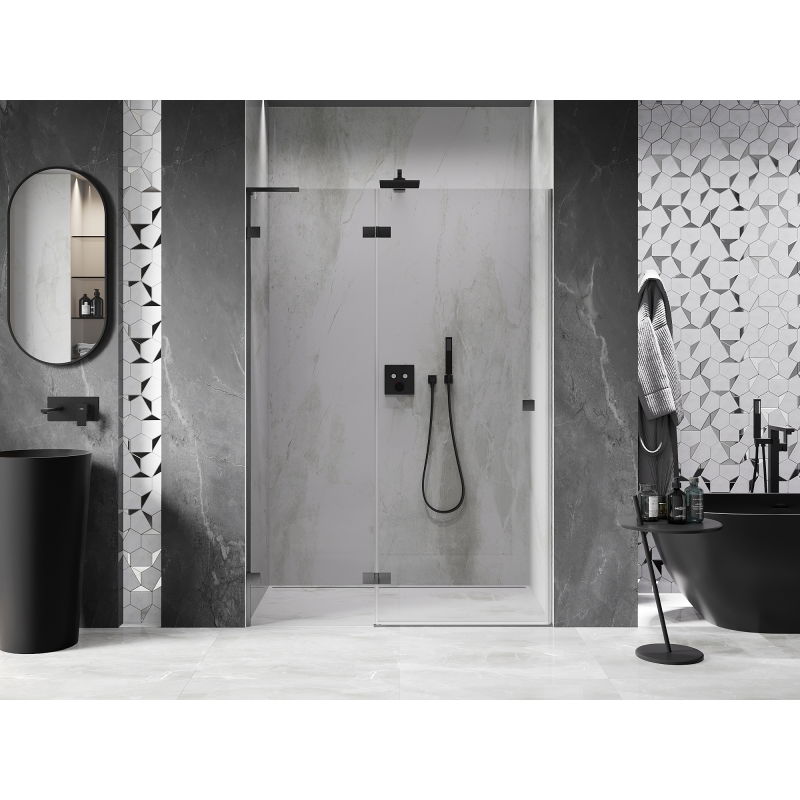 Mexen Lunar L 140 cm Left-Hinged Shower Door, Transparent, Brushed Gun Gray - 834L-140-000-66-00-L