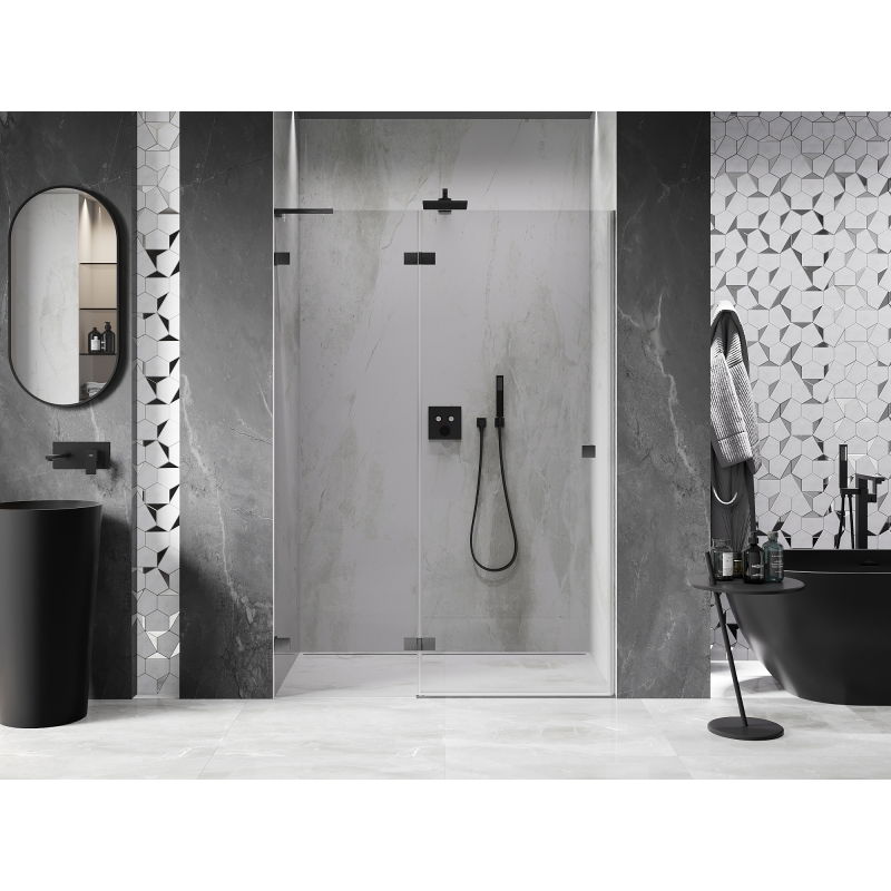 Mexen Lunar L 140 cm Left-Hinged Shower Door, Transparent, Brushed Gun Gray - 834L-140-000-66-00-L