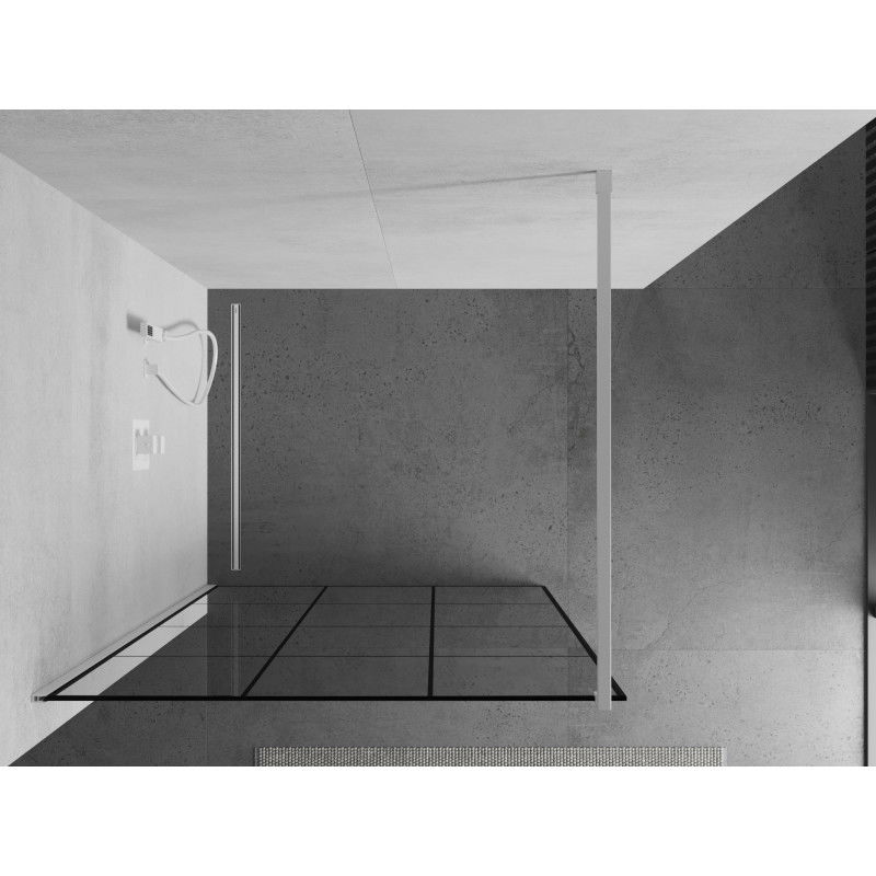 Mexen Kioto Shower wall Walk-in 110 x 200 cm, black grid 8 mm, white - 800-110-101-20-77