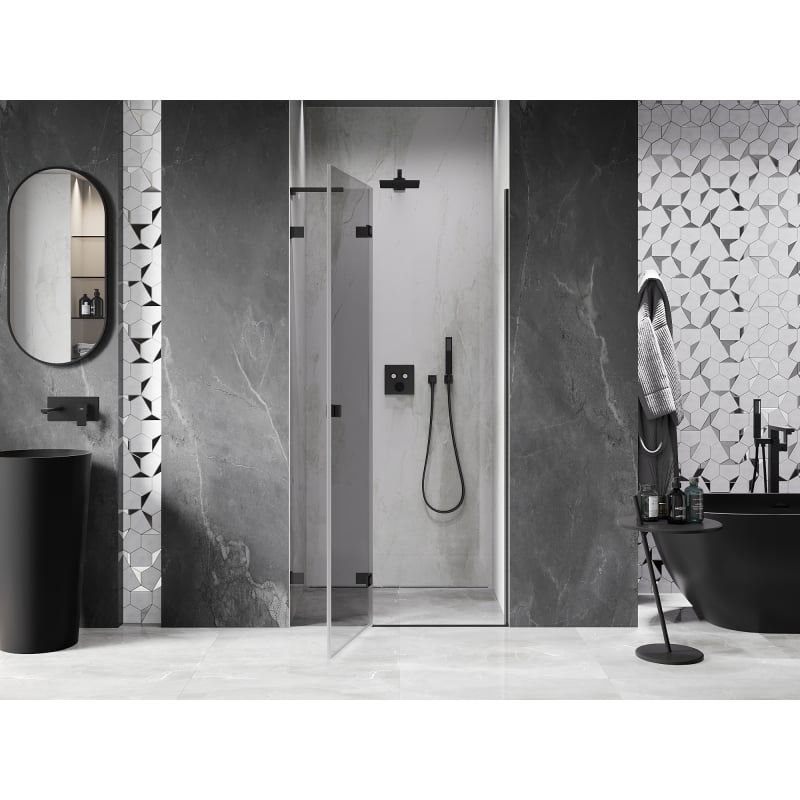 Mexen Lunar L left hinged shower door 110 cm, transparent, black - 834L-110-000-70-00-L
