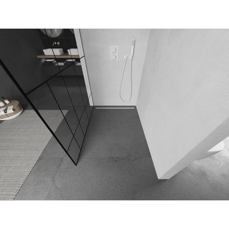 Mexen Kioto Walk-in Shower Wall 80 x 200 cm, Black Pattern 8 mm, White - 800-080-101-20-78