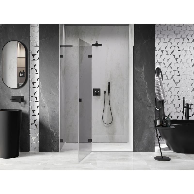 Mexen Lunar L left swing shower door 130 cm, transparent, black - 834L-130-000-70-00-L