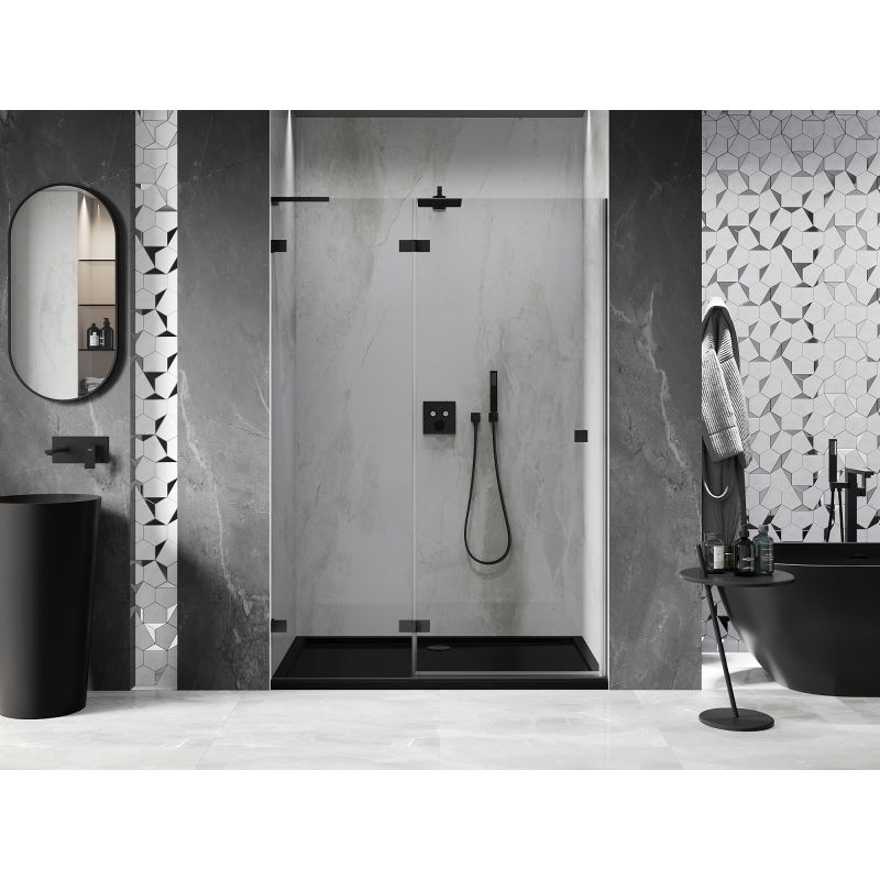 Mexen Lunar L left swing shower door 130 cm, transparent, black - 834L-130-000-70-00-L