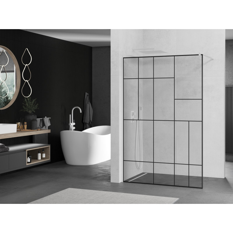 Mexen Kioto Walk-in Shower Screen 90 x 200 cm, Black Pattern 8 mm, White - 800-090-101-20-78