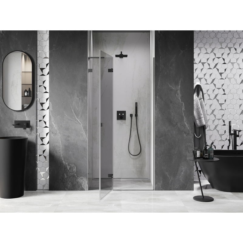 Mexen Lunar L Left Hinged Shower Door 110 cm, Transparent, Gun Metal - 834L-110-000-95-00-L