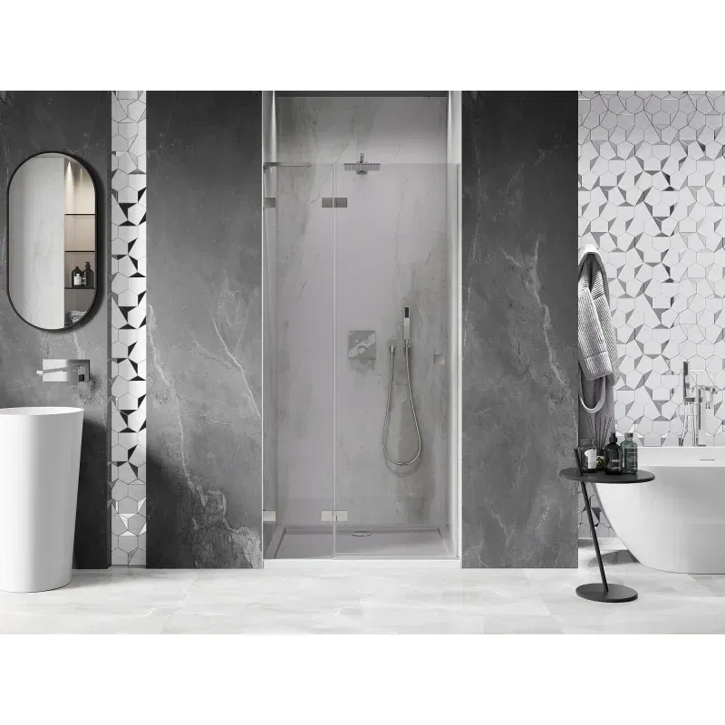 Mexen Lunar L Left-Hand Hinged Shower Door 80 cm, Transparent, Brushed Nickel - 834L-080-000-97-00-L