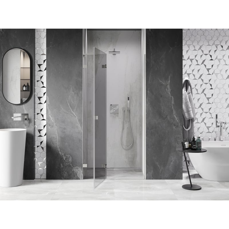 Mexen Lunar L left hinged shower door 115 cm, transparent, brushed nickel - 834L-115-000-97-00-L