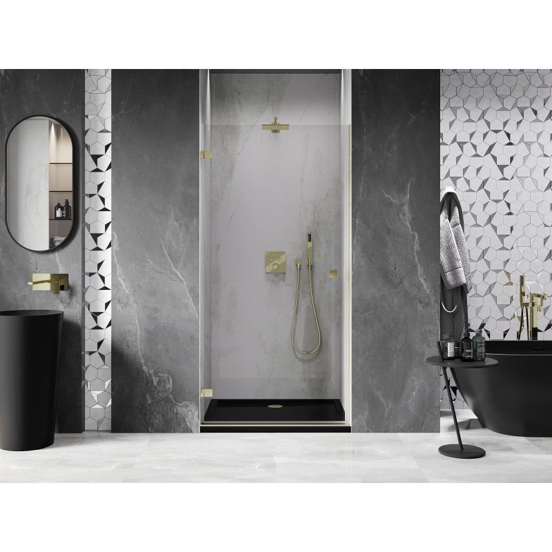 Mexen Lunar-B 70cm Left Hinged Shower Door, Transparent, Brushed Gold - 832-070-000-55-00-L
