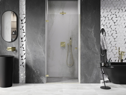 Mexen Lunar-B shower door hinged left 85 cm, transparent, brushed gold - 832-085-000-55-00-L