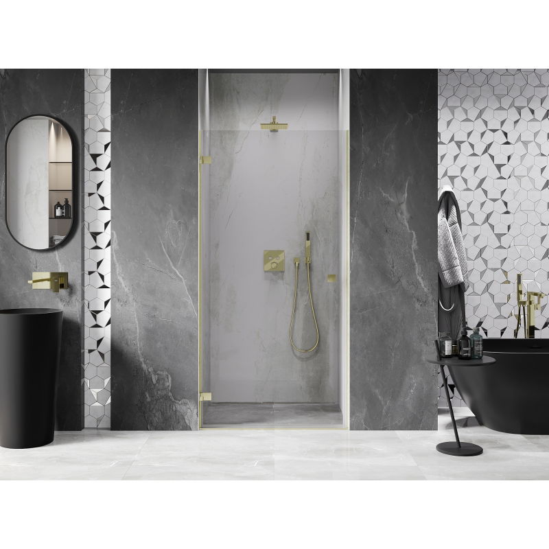 Mexen Lunar-B Left Hinged Shower Door 100 cm, Transparent, Brushed Gold - 832-100-000-55-00-L