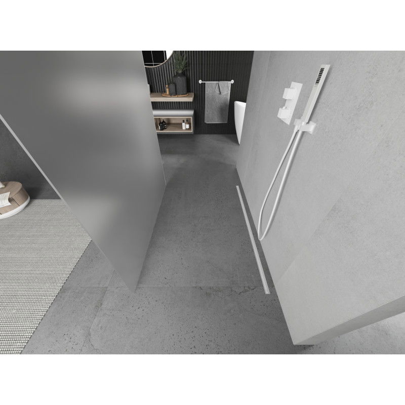 Mexen Kioto Free-standing Shower Wall 110 x 200 cm, Frosted 8 mm, White - 800-110-002-20-30