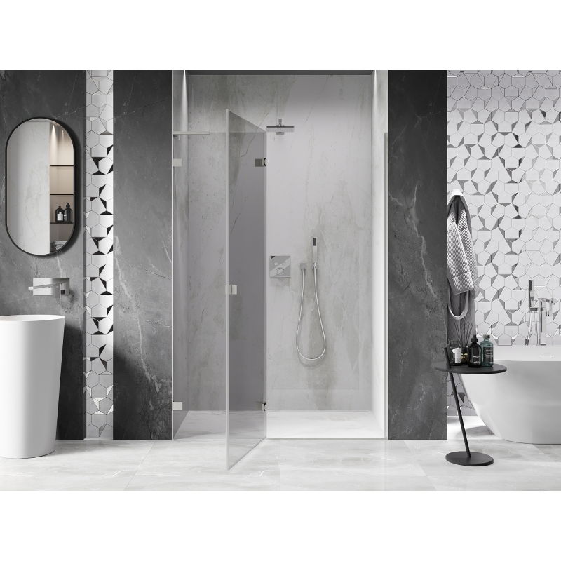 Mexen Lunar L 130 cm Left Hinged Shower Door, Transparent, Brushed Nickel - 834L-130-000-97-00-L
