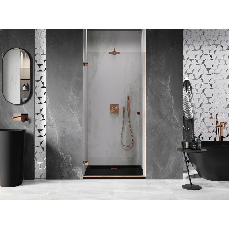 Mexen Lunar-B 60 cm Left Hinged Shower Door, Transparent, Rose Gold - 832-060-000-60-00-L
